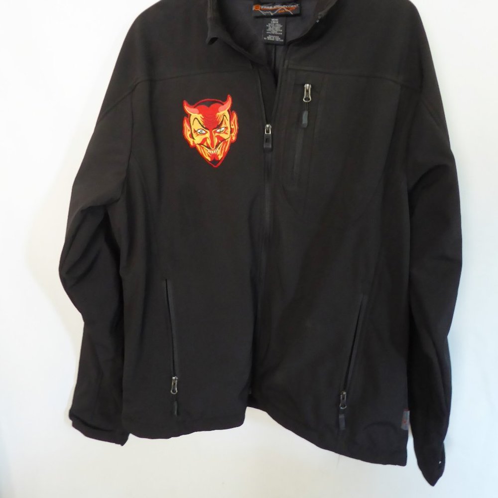 FREE COUNTRY BRAND MENS BLACK FULL ZIPPER DEVIL SATAN PATCH JACKET (PRE-OWNED) L - Picture 2 of 11